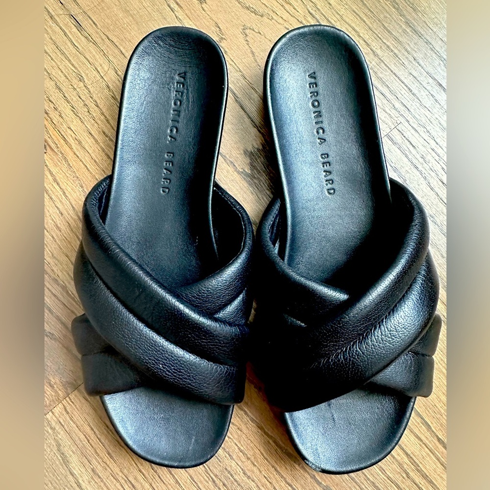 Veronica Beard Black Leather Slide Sandals Women’s Size 7M